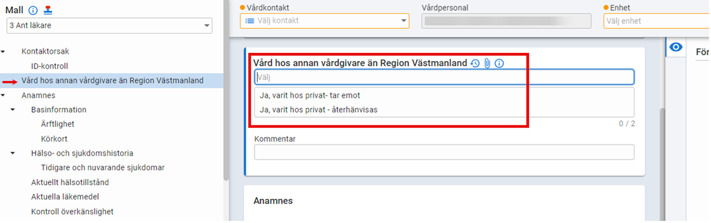 Visar sökord i en journal mall
