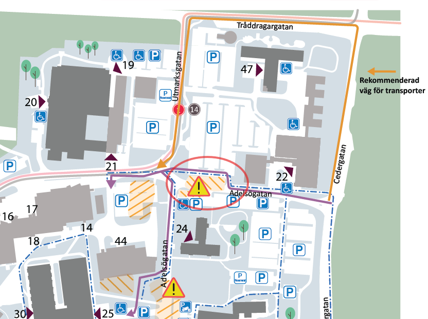 Karta över sjukhusområdet i Västerås