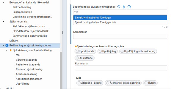 Bilden visar s&ouml;kord, bed&ouml;mning av sjukskrivningsbehov