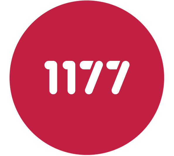 Logotyp "1177 " i vit text mot röd bakgrund