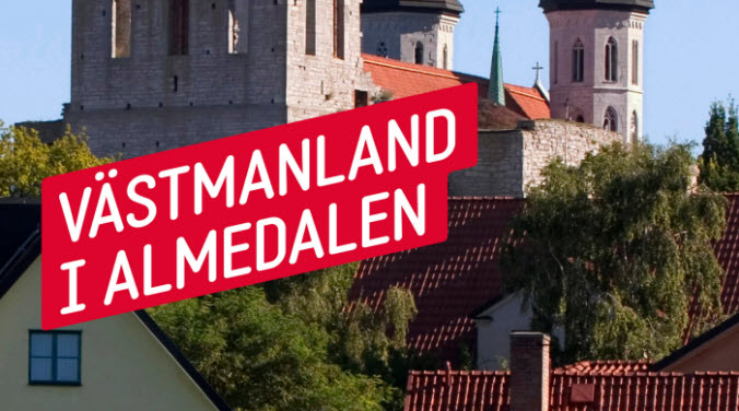 Ordbild med texten "Västmanland i Almedalen" med Visby i bakgrunden.