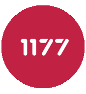 Logotyp "1177 " i vit text mot röd bakgrund